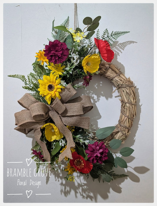 Artificial Wildflower Wreath – Rustic Spring & Summer Door Wreath
