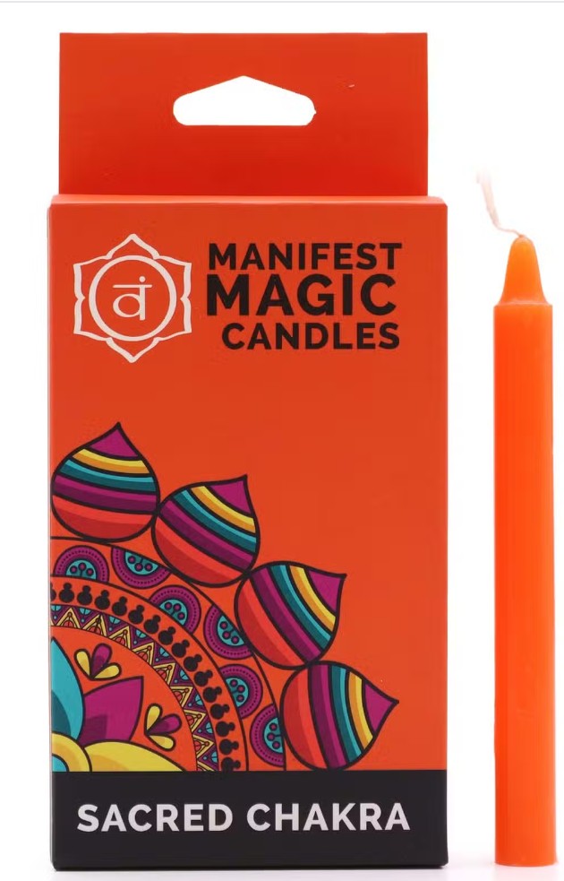 Orange Sacral Chakra Manifest Magic candle with colourful mandala design