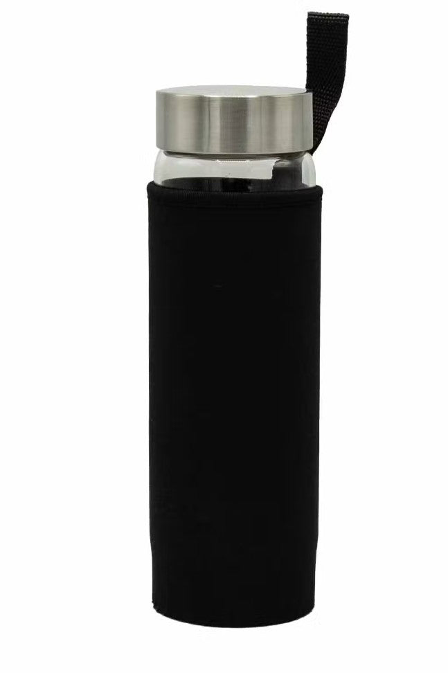 Clear Quartz crystal chips inside 500ml glass water bottle
