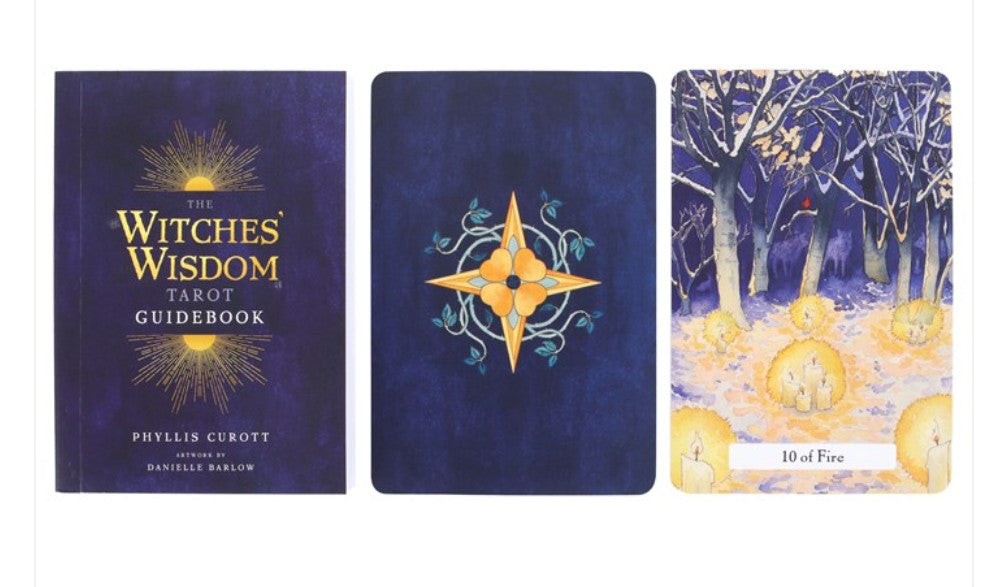 The Witches' Wisdom Tarot guidebook and illustrated tarot card