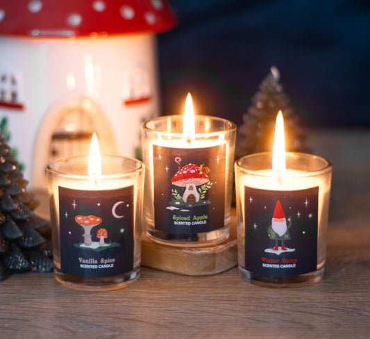 Gnome Sweet Gnome Christmas scented candle gift set with three festive fragrances
