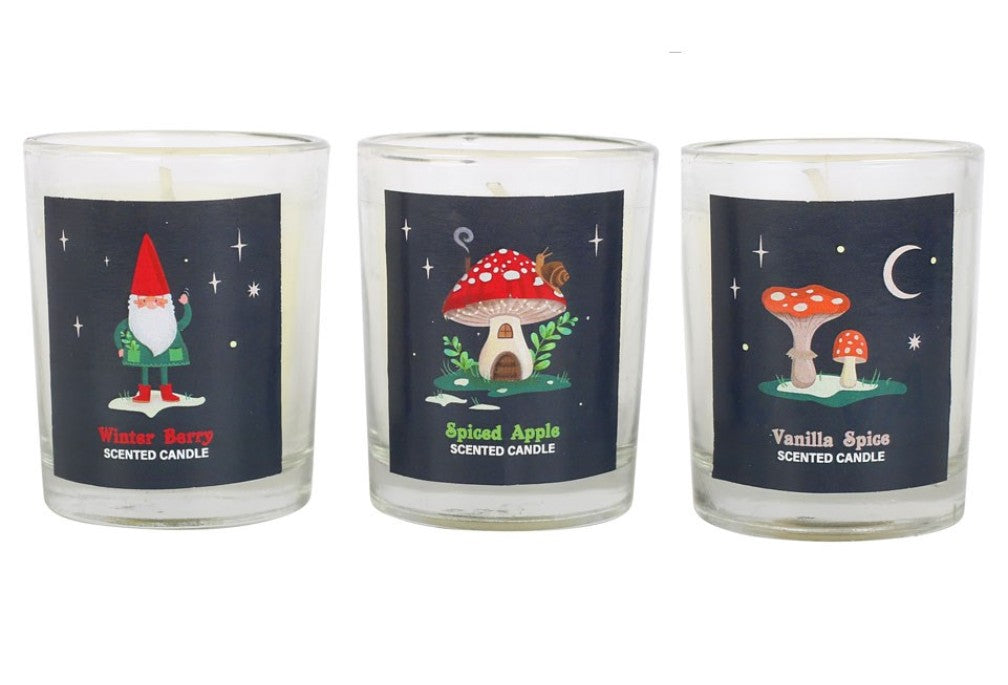 Gnome Sweet Gnome candle set with Winter Berry, Spiced Apple and Vanilla Spice candles