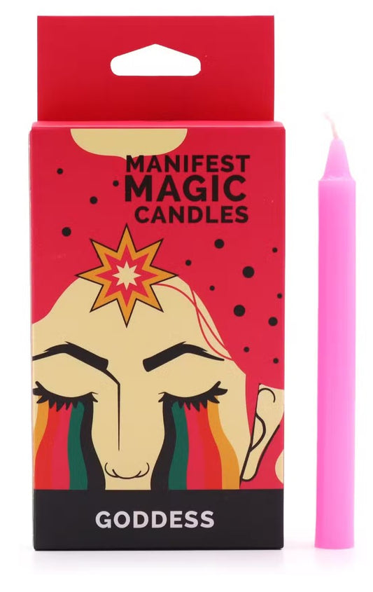 Pink Goddess Manifest Magic candle with decorative spiritual packaging