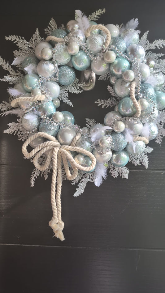 Luxury Icy Blue & Silver Christmas Wreath – Statement Rope & Crystal Design