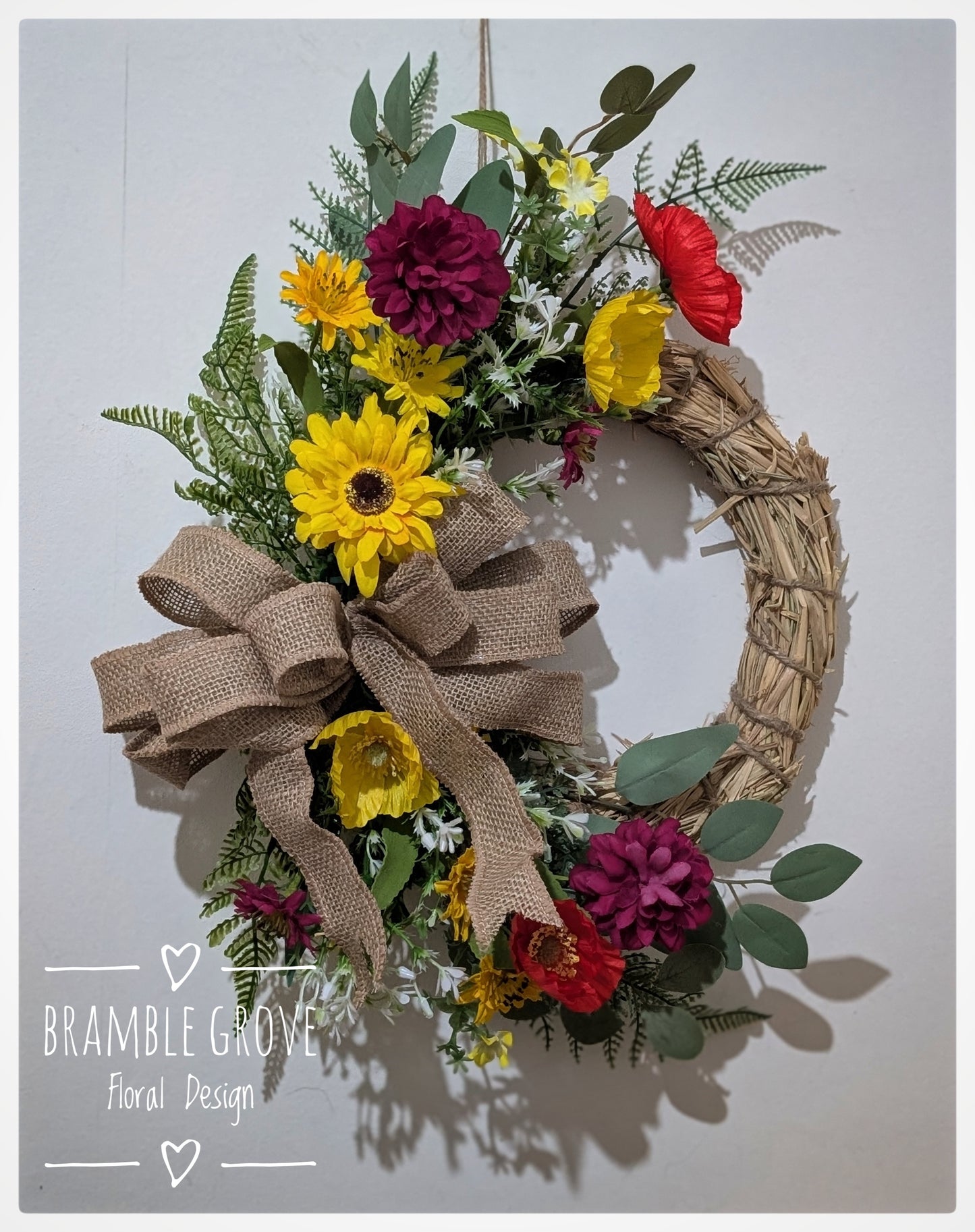 Artificial Wildflower Wreath – Rustic Spring & Summer Door Wreath