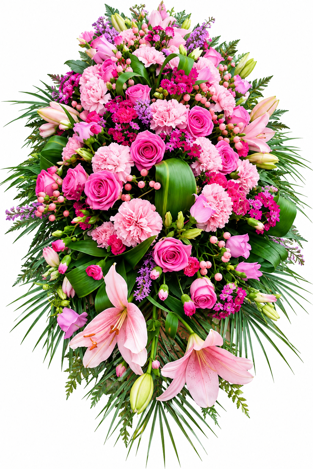 Bespoke casket spray funeral flowers in a choice of colours and floral designs by Bramble Grove Floral Design