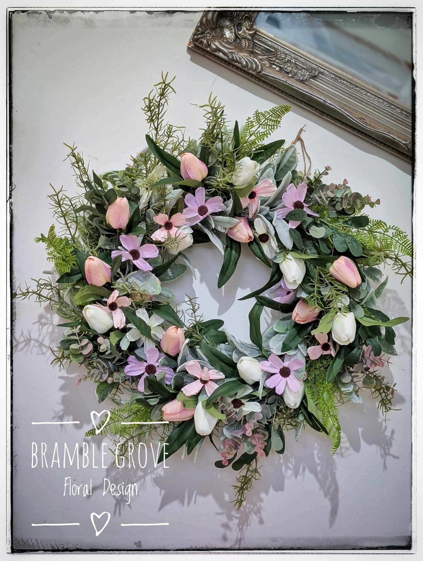 Pastel Silk Tulip & Daisy Wreath (Artificial) – 60cm