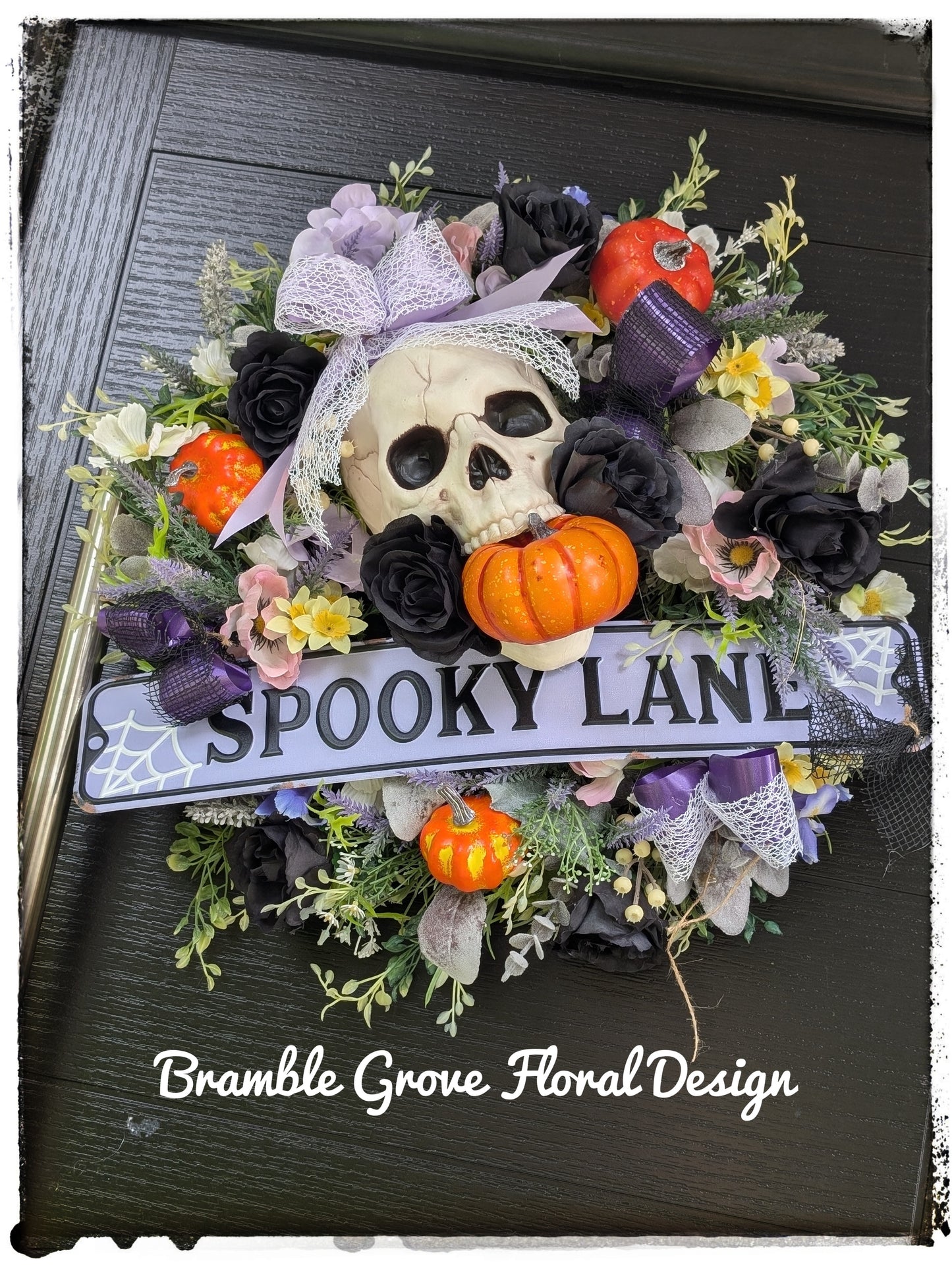 Halloween spooky lane door wreath purple
