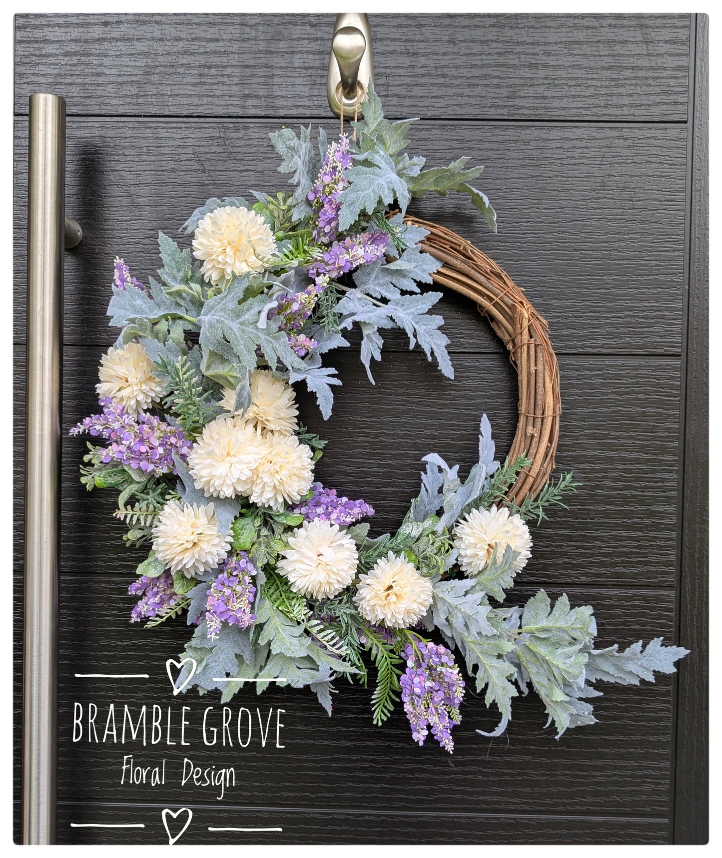 Handmade Spring Floral Door Wreath – Cream & Lavender - pre order