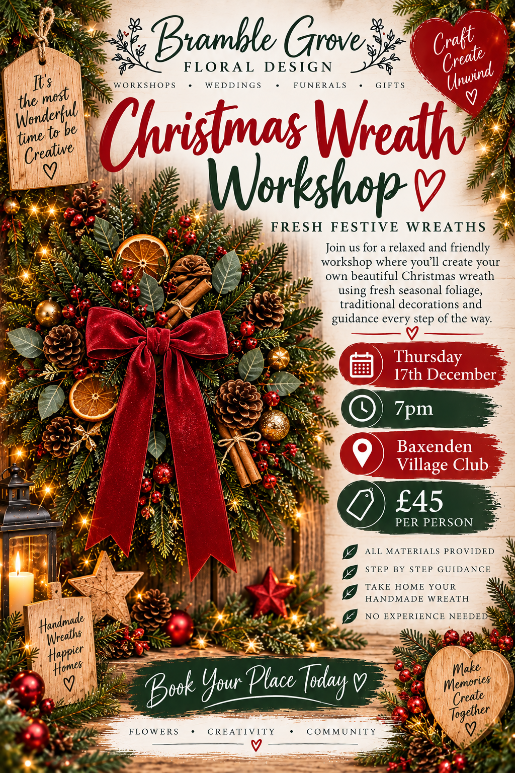 🎄 Fresh Christmas Wreath Workshop – Thursday 17th December-Baxenden