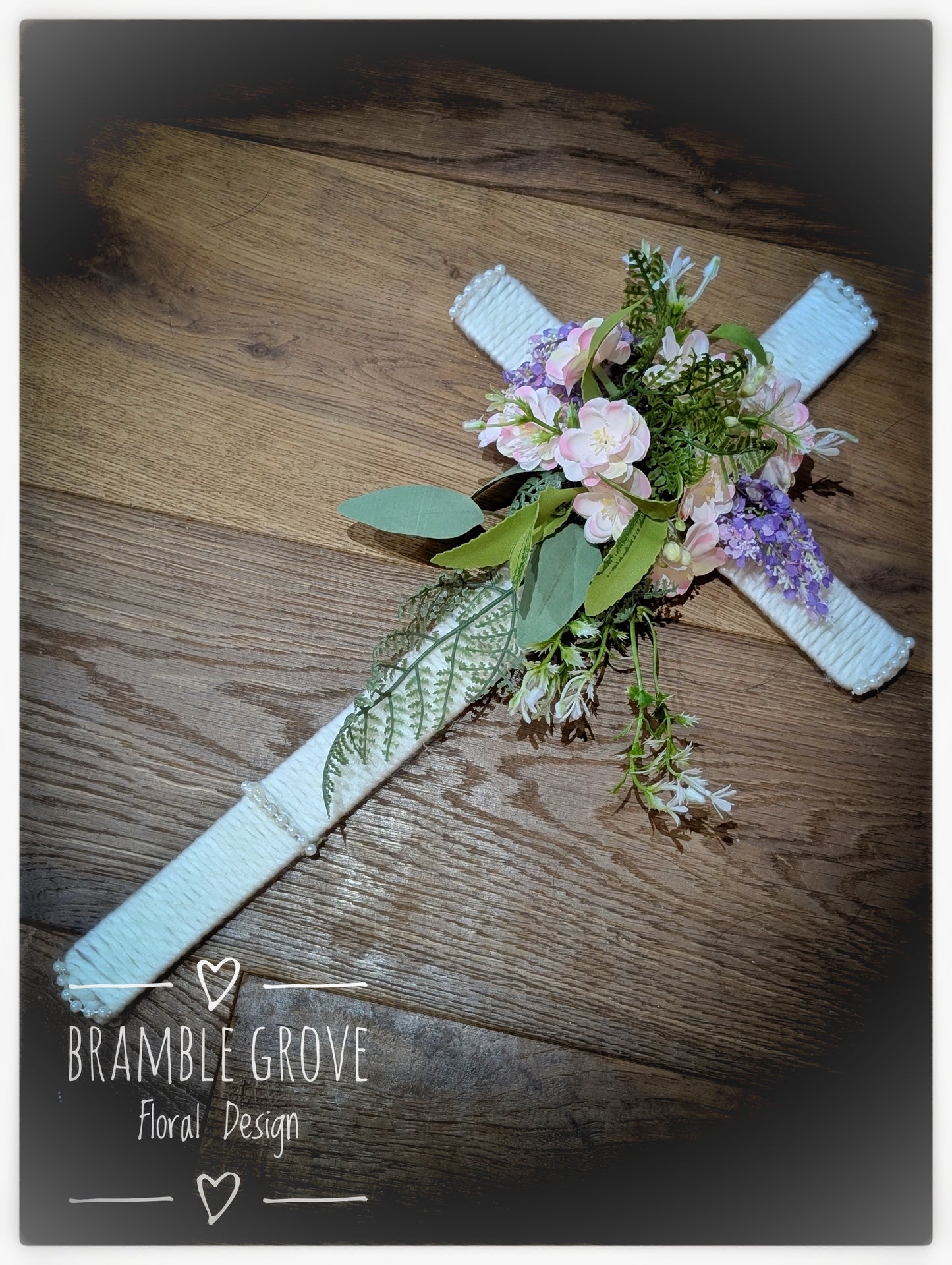 Handmade Floral Cross – Soft Ivory and mixed Posy (18”)