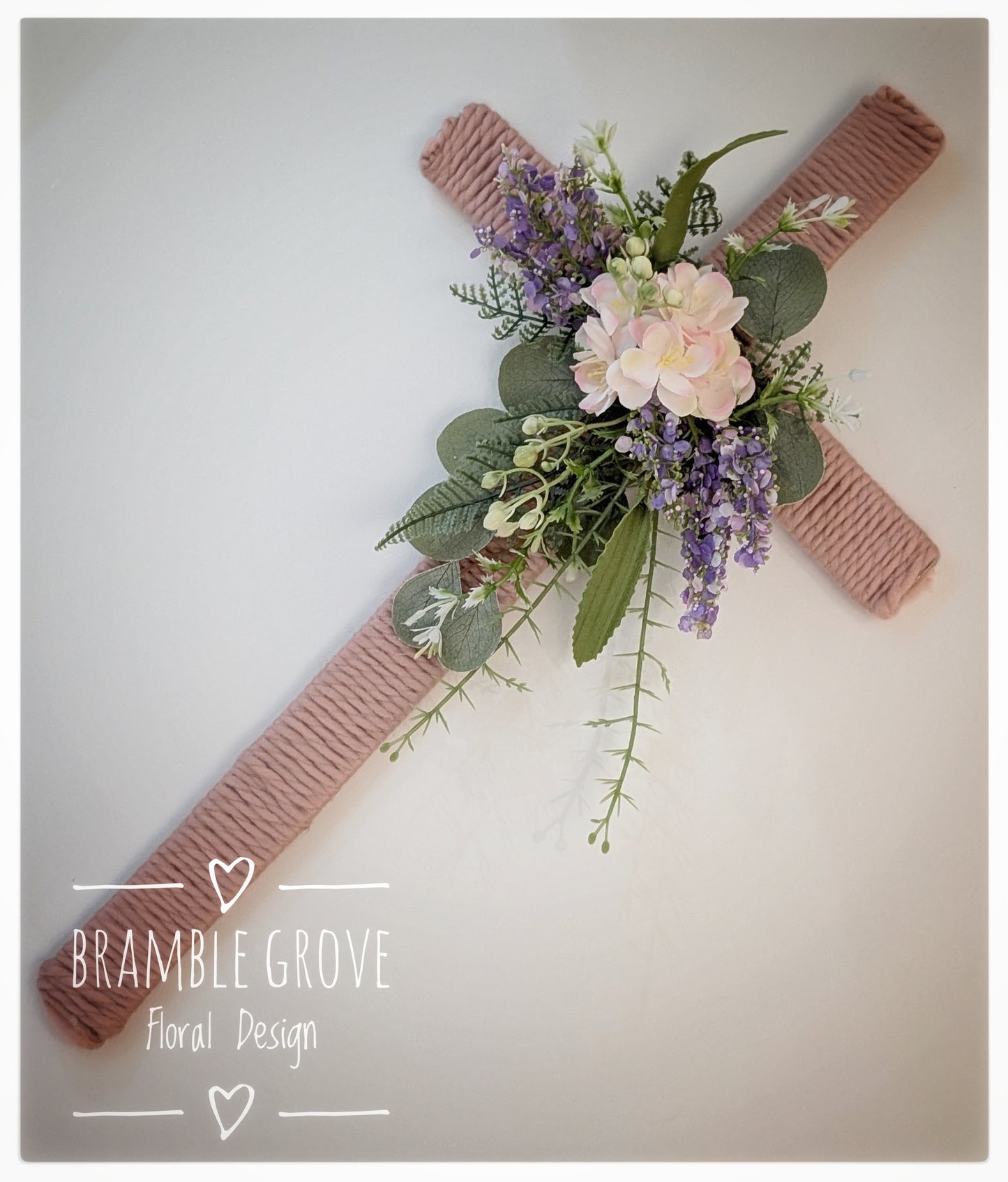 Handmade Floral Cross – Soft Blush & Pastel Posy (18”)
