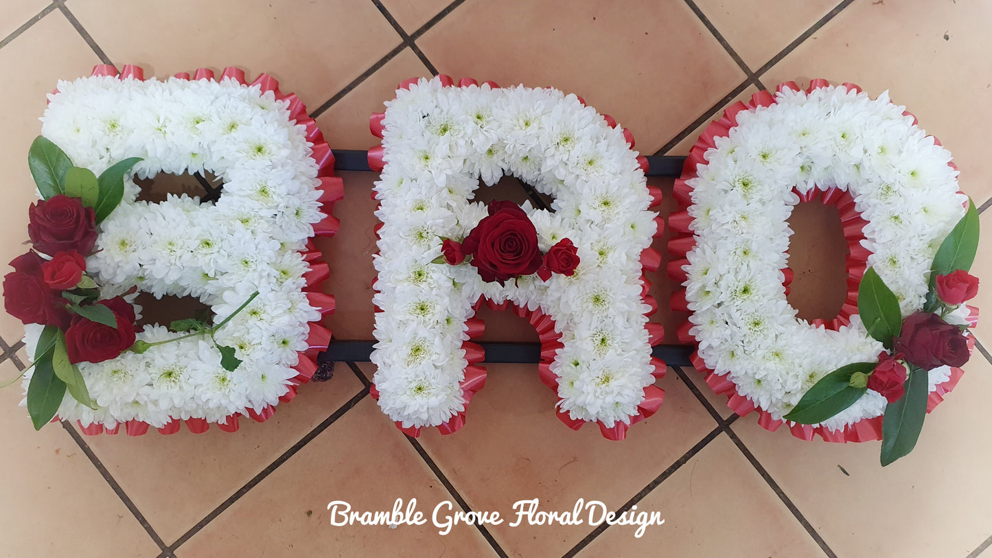 Fresh Funeral Letter Tribute-Pre Order - From £45 per letter - please call to arrange