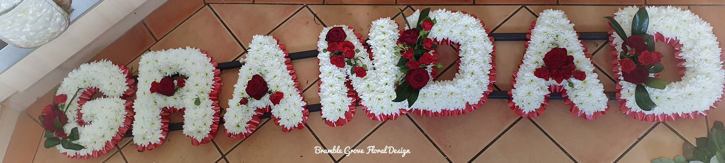 Fresh Funeral Letter Tribute-Pre Order - From £45 per letter - please call to arrange