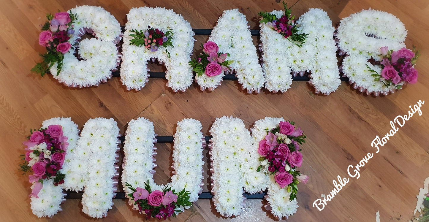 Fresh Funeral Letter Tribute-Pre Order - From £45 per letter - please call to arrange