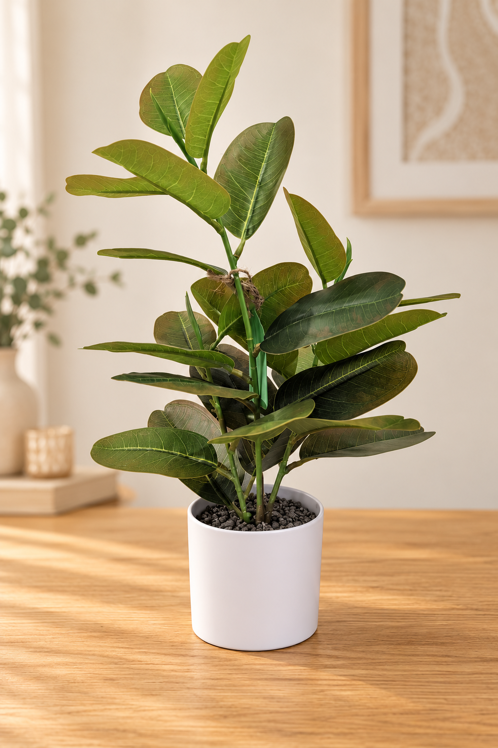 🌿 39cm Artificial Ficus Plant – White Pot