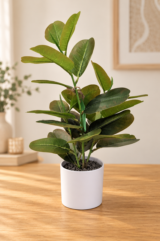 🌿 39cm Artificial Ficus Plant – White Pot