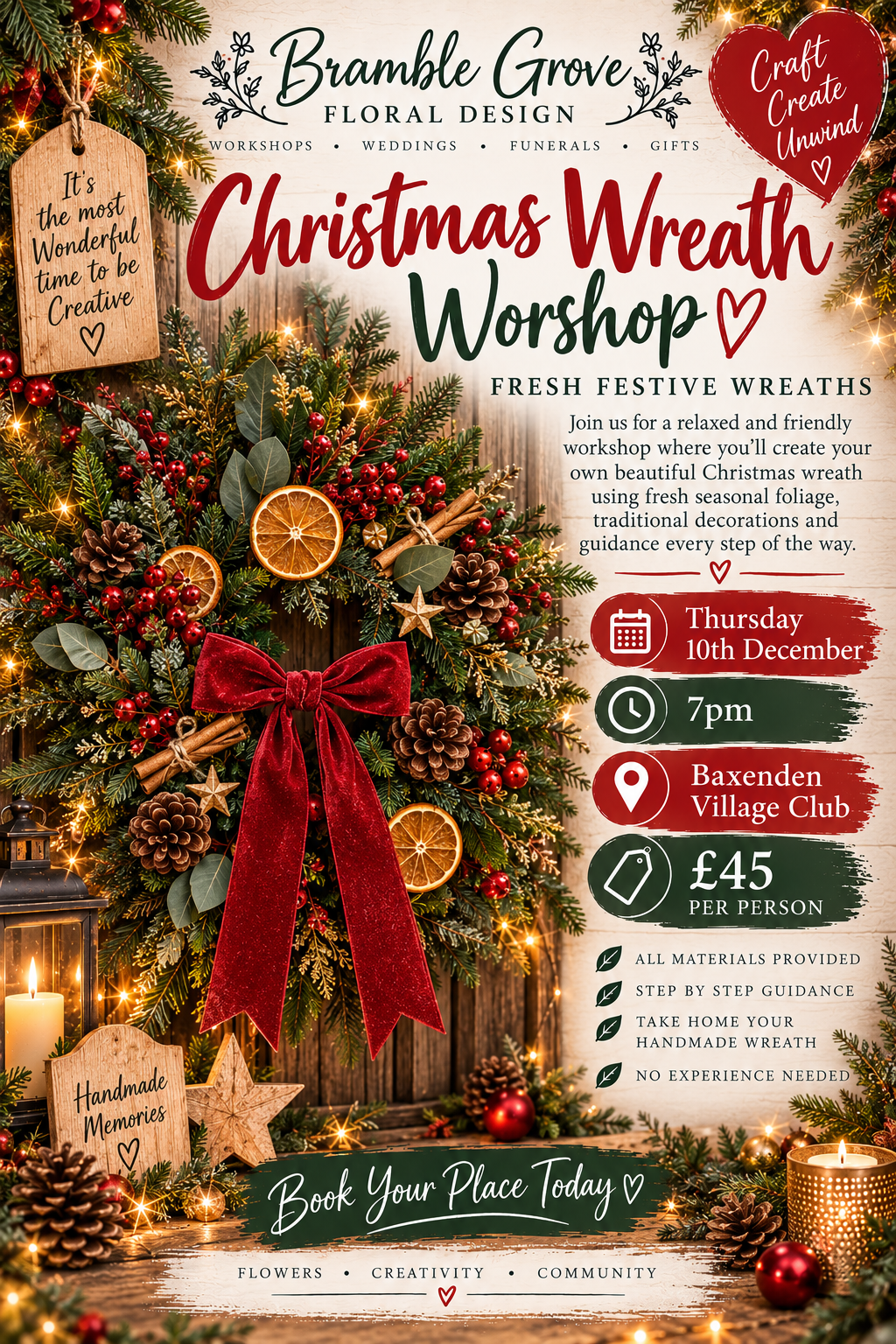 🎄 Fresh Christmas Wreath Workshop – Thursday 10th December-Baxenden