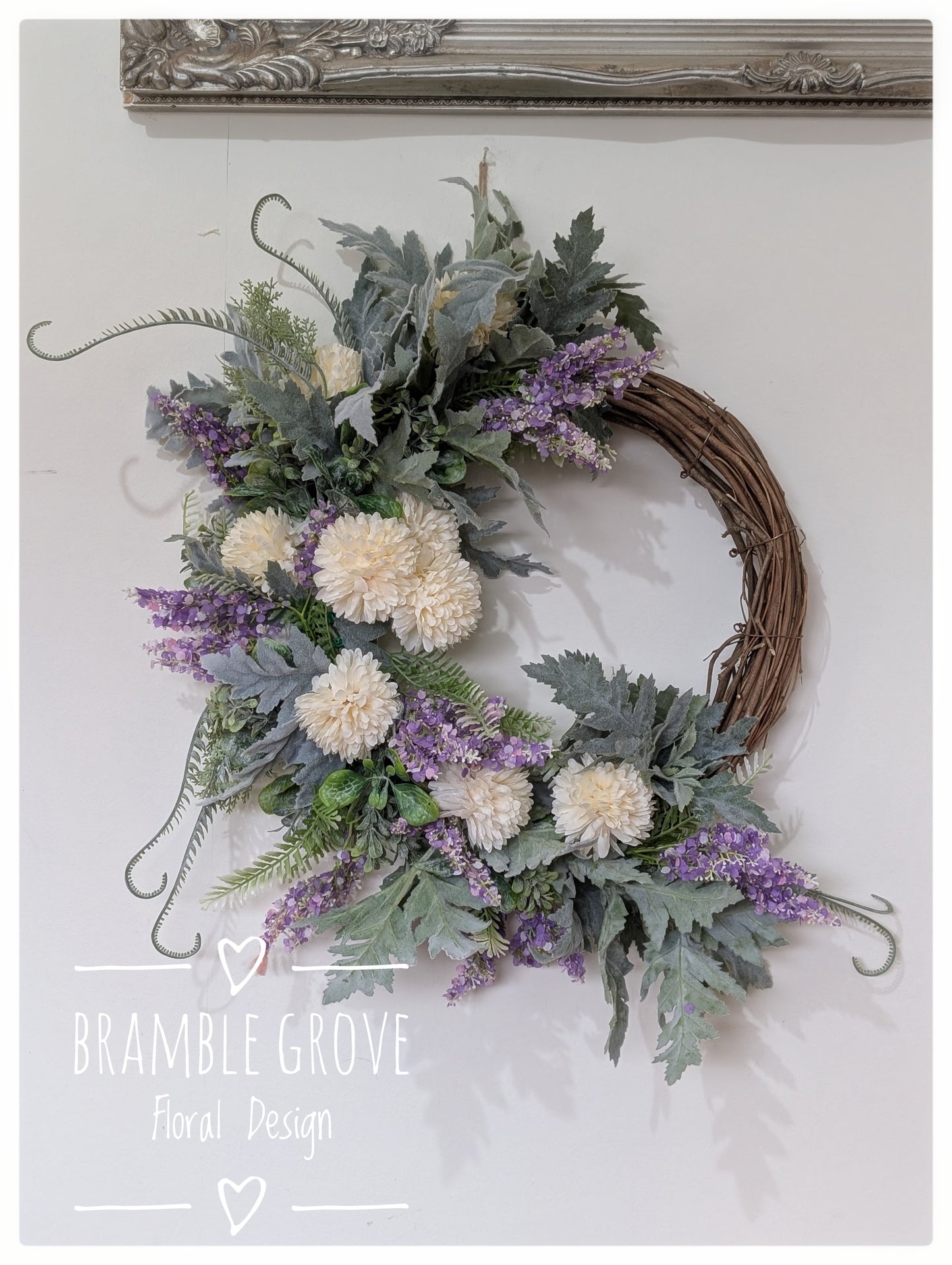 Handcrafted Floral Wreath – Soft Ivory & Lavender-Pre Order
